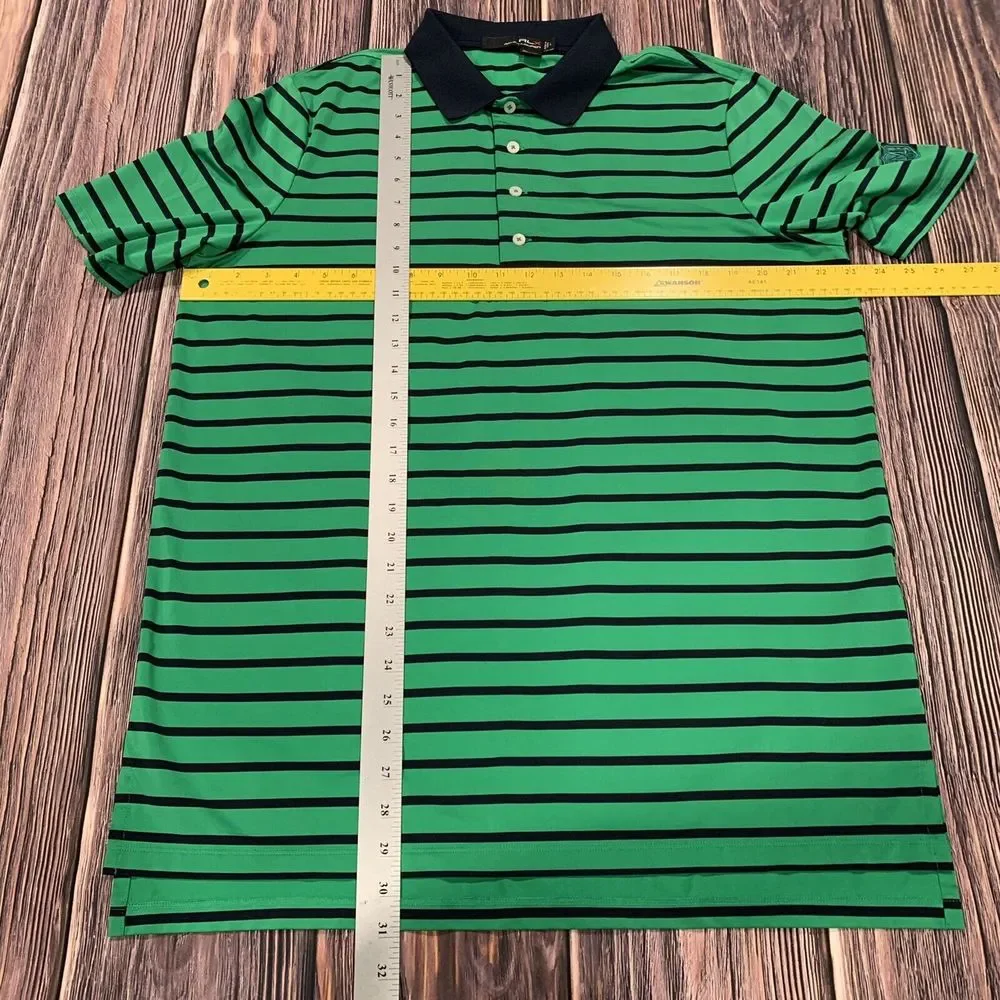 Ralph Lauren RLX Mens Golf Polo Shirt Green Blue‎ Striped Button Collar Large